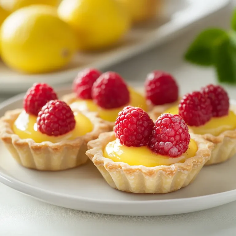 The perfect blend of tangy lemon and sweet raspberries, these Lemon Raspberry Tartlets are a delightful treat that can elevate any gathering. Their individually portioned sizes make them ideal for sharing while still showcasing an elegant presentation. Whether for a summer picnic or a festive dessert table, these tartlets are sure to impress and satisfy. The tartness of the lemon filling perfectly complements the sweetness of the fresh raspberries, creating a harmonious duo that delights the palate. With their eye-catching appearance and vibrant flavors, these tartlets can be the star of your dessert spread.