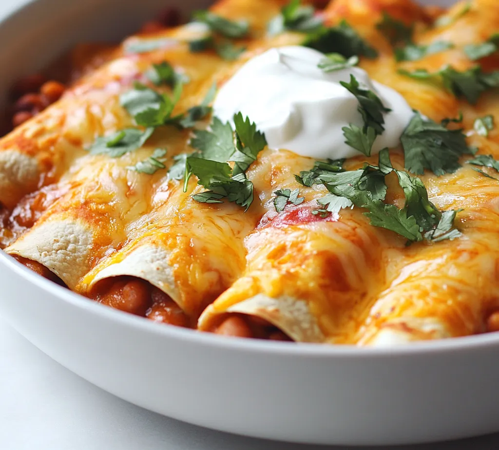 Cheesy Bean Bliss Enchiladas are a delightful and hearty dish, packed full of flavors that make for an unforgettable meal. This recipe combines the rich earthiness of black beans with the creamy texture of refried beans, all enveloped in soft corn tortillas and topped with a melty layer of cheese. The use of spices like cumin and chili powder adds depth and warmth, enhancing the overall taste profile. These enchiladas not only shine as a comforting dinner option but can also be dressed up for gatherings, potlucks, or even casual family meals.