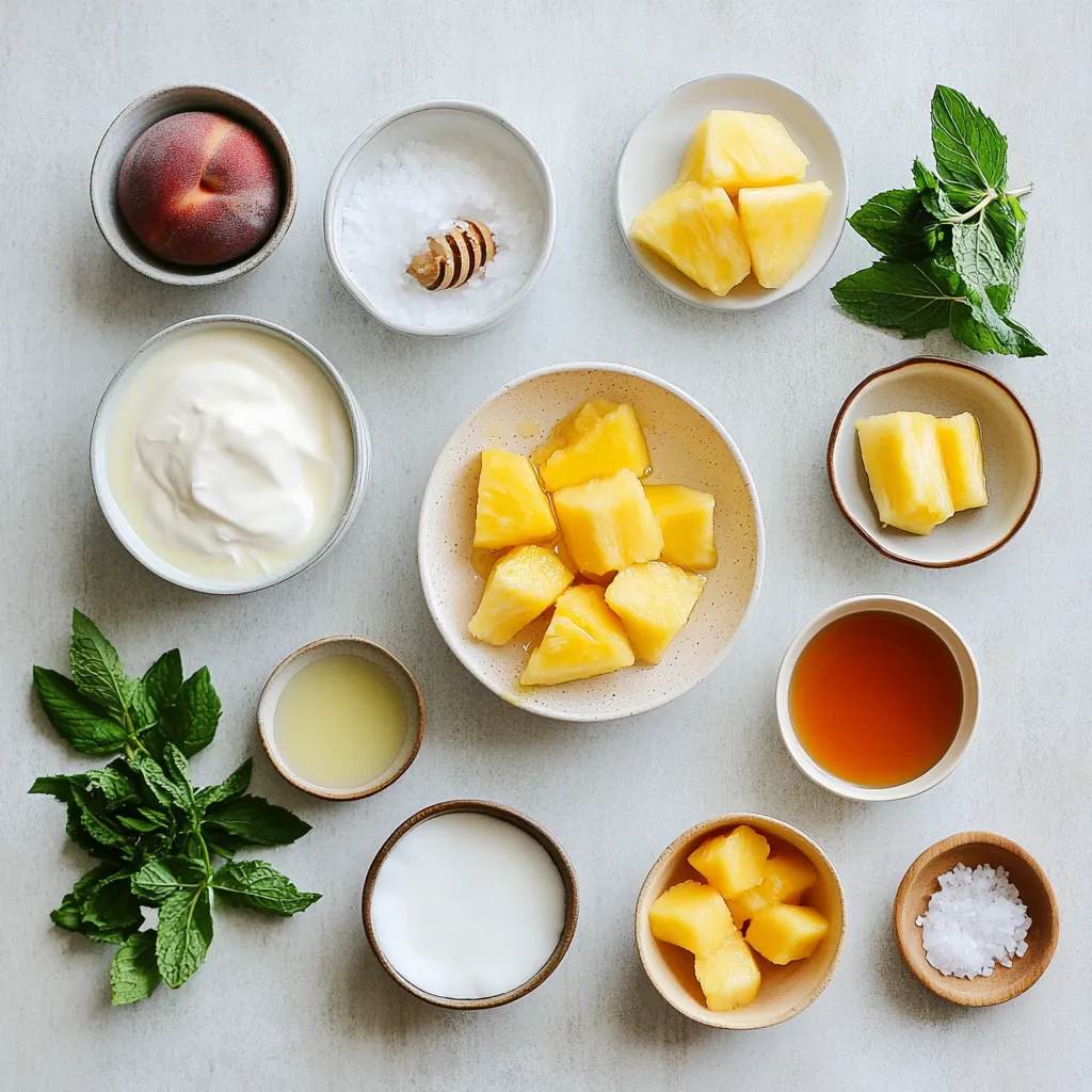 Tropical Frozen Peach Pineapple Delight is the ideal treat for warm weather, capturing the essence of summer in every scoop. This refreshing frozen dessert combines the sweetness of peaches and pineapples with the richness of coconut cream, making it a delightful indulgence. The vibrant flavors are not only a feast for the senses but also offer a healthier dessert option that appeals to both children and adults alike. Perfect for backyard barbecues, beach outings, or simply as a post-dinner treat, this icy delight promises to bring a taste of the tropics to any occasion.