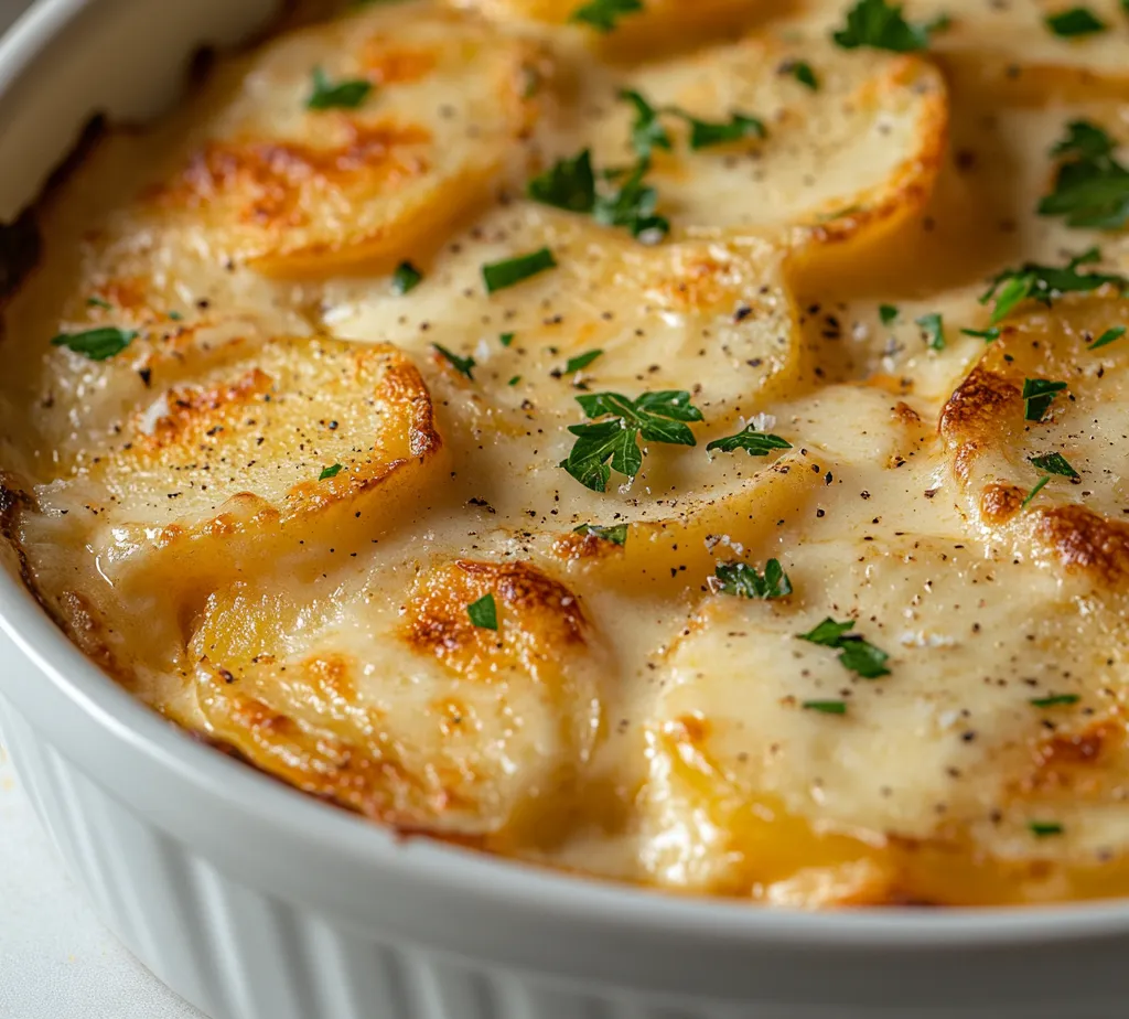 The rich aroma of Cheesy Delight Scalloped Potatoes wafting through the kitchen promises a comforting and indulgent experience for any dinner. This velvety dish is perfect for family gatherings or special occasions, combining the hearty earthiness of russet potatoes with the bold flavors of cheddar and Parmesan cheeses. Each bite delivers a satisfying blend of creaminess and sharp cheese, making it an irresistible option for both casual meals and festive feasts.
