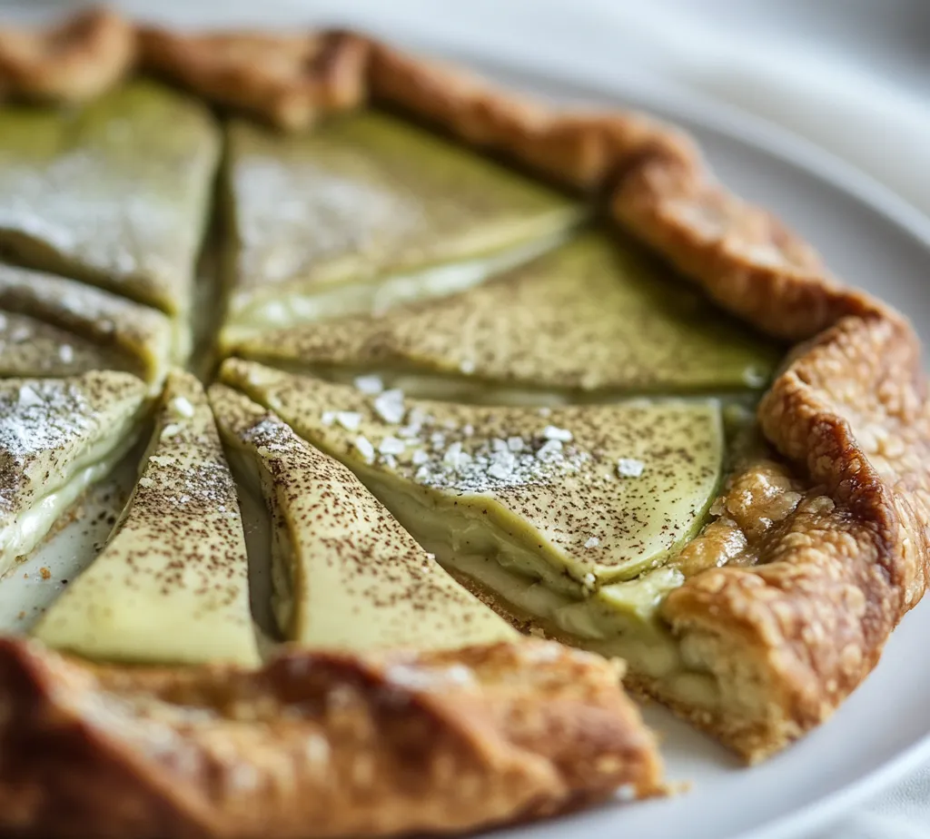 The Matcha White Chocolate Galette is a delightful pastry that exudes a unique combination of earthy matcha and sweet white chocolate delights. Matcha, a finely ground powdered green tea, offers a sophisticated flavor that stands out beautifully against the creaminess of white chocolate. This galette is a fantastic representation of how these contrasting elements create a harmonious dessert that is not only delicious but also visually appealing.
