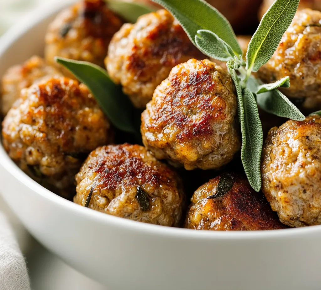 The fusion of savory and sweet flavors in Pork, Apple, and Sage Meatballs Delight brings a unique twist to traditional meatball recipes. This dish combines the richness of ground pork with the freshness of apple and the aromatic punch of sage, creating a delightful meal perfect for any occasion. The natural sweetness of the apple balances the savory notes from the pork and cheese, while the fresh sage contributes a fragrant herbal essence that elevates the overall flavor profile. The addition of panko breadcrumbs gives the meatballs an irresistible crunch, adding texture to each bite. The hint of cinnamon, although optional, warms the palate and enhances the depth of the dish. These meatballs are not only delicious but versatile, making them suitable for a cozy weeknight dinner or a festive gathering.