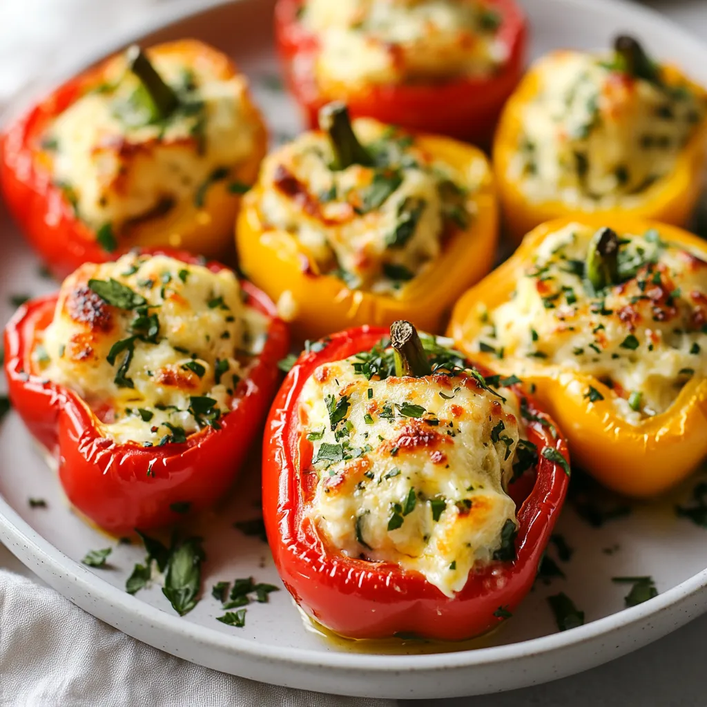 Savory stuffed mini peppers are a delightful fusion of vibrant colors and bold flavors, making them an exceptional choice for appetizers or snacks. These bite-sized treats are not only visually appealing but also versatile, as they can fit seamlessly into a variety of gatherings—whether it's a festive celebration, a casual get-together, or an elegant dinner party. Their attractive, sweet crunch pairs beautifully with a creamy, savory filling, creating an explosion of taste in every bite.