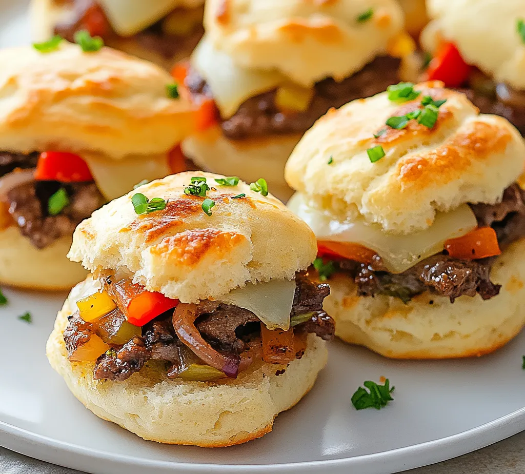 The Mini Philly Cheesesteak Biscuit Sliders combine the beloved flavors of a classic Philly cheesesteak with the convenience and comfort of biscuit dough. This delightful recipe captures the essence of a traditional cheesesteak while adding a twist that makes it perfect for a variety of occasions. Whether you're serving these sliders at a backyard barbecue, preparing snacks for a game day gathering, or looking for an easy weeknight dinner, these sliders are designed to please everyone at your table. They are easy to make yet packed with flavor, making them an irresistible treat for food lovers of all ages.
