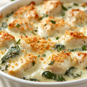 This creamy chicken and spinach casserole is a perfect blend of flavors that come together to create a comforting dish ideal for any occasion. The combination of tender shredded chicken and fresh spinach enveloped in a rich, cheesy sauce offers a tantalizing texture that warms the heart and satisfies the soul. With each bite, the smooth cream cheese and tangy sour cream intermingle beautifully, creating a flavor profile that is both robust and comforting.