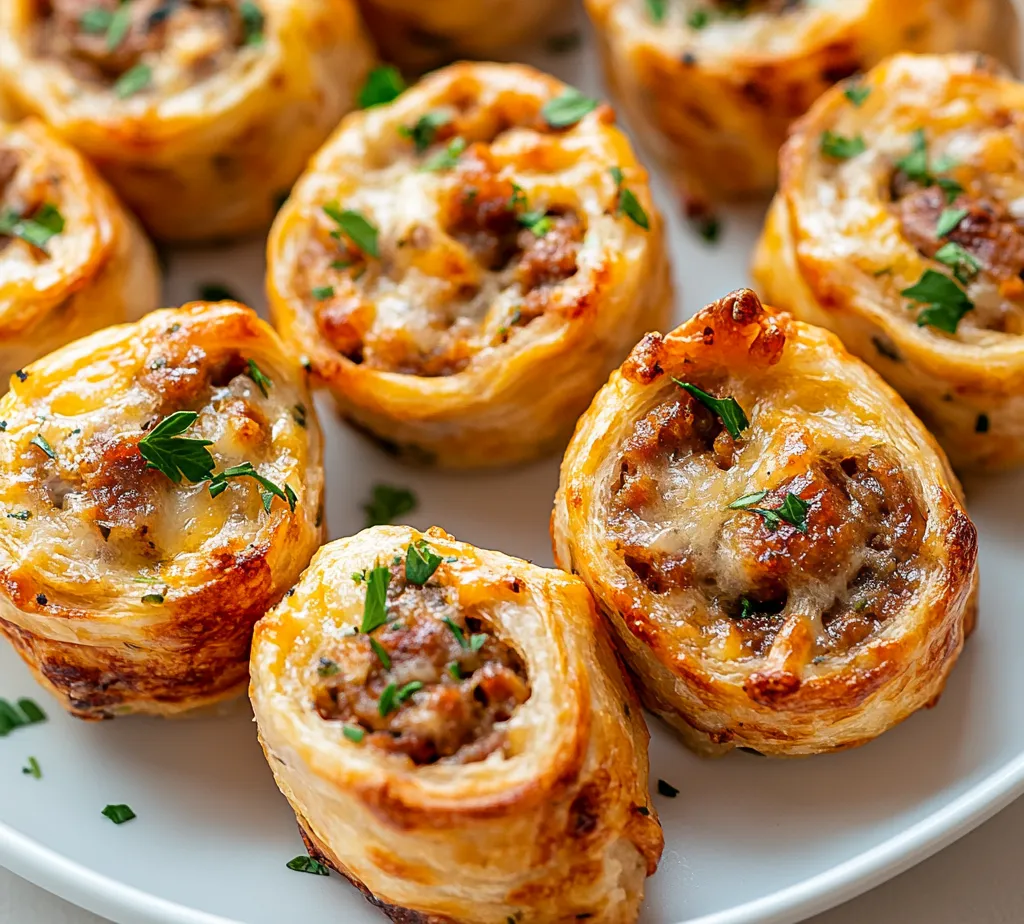 Savory Sausage Pinwheels Delight is a delectable appetizer that brings together the bold flavors of Italian sausage and melty mozzarella wrapped in crispy crescent roll dough. This recipe is not just a mere snack; it's a celebration of taste and texture that will tantalize your taste buds. The combination of the savory sausage melded with the gooey cheese enveloped in the flaky dough results in a mouth-watering treat that’s perfect for multiple occasions. Whether you're hosting a party, watching a game, or looking for a cozy dish to enjoy at home, these pinwheels are bound to impress.