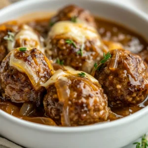 Exploring the delightful fusion of flavors, this slow cooker French onion meatballs recipe brings together the comforting essence of classic French onion soup and the heartiness of meatballs. This unique dish combines a delectable mixture of ground beef and pork, finely minced garlic, caramelized onions, and rich Gruyère cheese, creating a meal that transforms everyday ingredients into an unforgettable culinary experience. The slow cooking process guarantees that each meatball is not only tender but deeply infused with flavors that develop over hours of gentle cooking.
