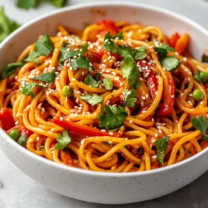 Spicy Gochujang Noodles Delight embodies a vibrant culinary experience that marries the rich flavors of Korean cuisine with the comforting essence of noodle dishes. With its delightful heat from gochujang, this dish is a feast for spice enthusiasts and a perfect representation of flavors that can be harmonious yet bold. It leverages healthful ingredients, primarily vegetables and noodles, making it a quick yet nutritious meal option that can easily suit hurried weeknights or casual gatherings.