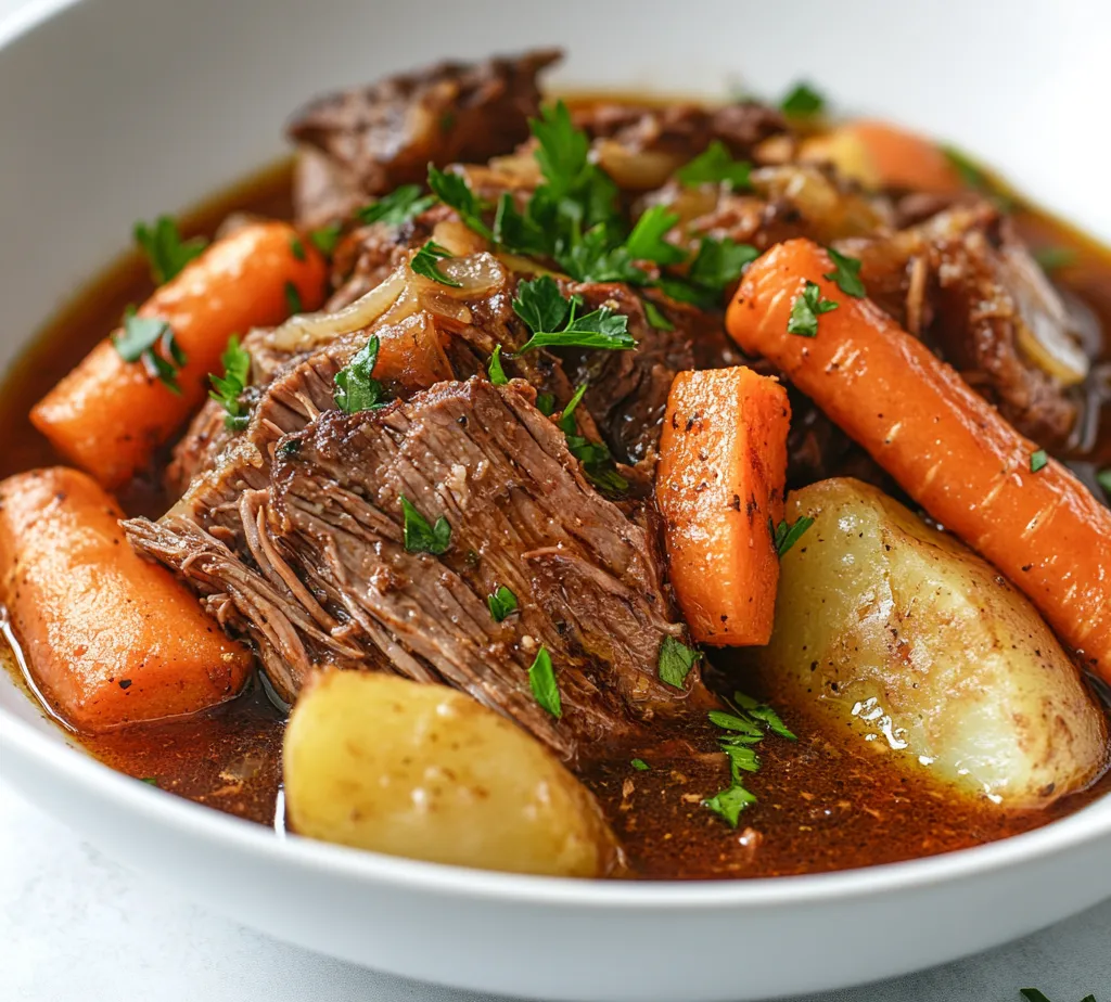 Exploring the comforting essence of a classic chuck roast, this melt-in-your-mouth crock pot recipe captures the heartiness and flavor that resonates with home-cooked meals. The slow cooking method not only tenderizes the meat but also allows the rich flavors of the herbs and vegetables to meld beautifully, creating a dish perfect for any occasion. This recipe embodies a warm, cozy experience that can transform an ordinary dinner into a memorable family gathering.