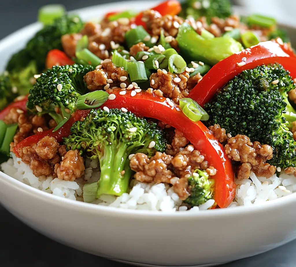 Savory Ground Chicken and Broccoli Stir-Fry Delight is a quick and nutritious dish that perfectly marries convenience with flavor. This recipe features tender ground chicken combined with vibrant broccoli florets and crisp red bell peppers, all coated in a delicious sauce. The result is a colorful and satisfying meal that is perfect for busy weeknights or whenever you're craving something healthy without sacrificing taste.