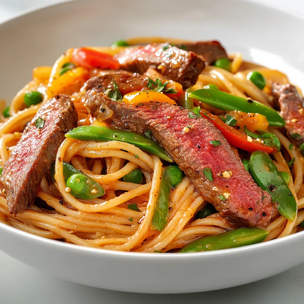 Sweet and Spicy Garlic Steak Pasta is a delightful fusion that brings together tender flank steak, vibrant vegetables, and the deliciously contrasting flavors of sweet honey and spicy red pepper flakes. This dish is not just a meal but an experience that tantalizes the taste buds. With garlic as the foundational flavor, the combination of savory and sweet notes creates an inviting aroma that fills the kitchen, making it perfect for family dinners or social gatherings.