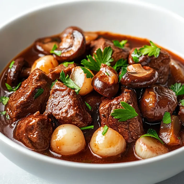Beef Bourguignon, a classic French dish, has enchanted food lovers across the globe. This rich, hearty stew features tender pieces of beef cooked slowly in a beautiful red wine sauce, resulting in a depth of flavor that transports you straight to the kitchens of Burgundy. The marriage of beef, aromatic vegetables, and fragrant herbs creates a comforting meal that is perfect for chilly evenings or special gatherings. Its luxurious taste paired with an inviting aroma makes it a true delight for any occasion.