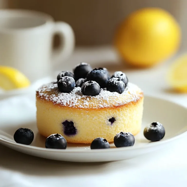 The Lemon Blueberry Soufflé Cake is a delightful dessert that perfectly balances the tartness of fresh lemons with the sweetness of juicy blueberries. Its airy texture and vibrant flavors make it an ideal choice for any occasion, whether a casual family gathering or an elegant dinner party. When baked to perfection, this cake transforms into a light, fluffy treat that can captivate anyone's taste buds. The beautiful interplay of citrus and berry flavors not only excites the palate but also presents an appealing visual treat, making it a standout dish for your dessert table.