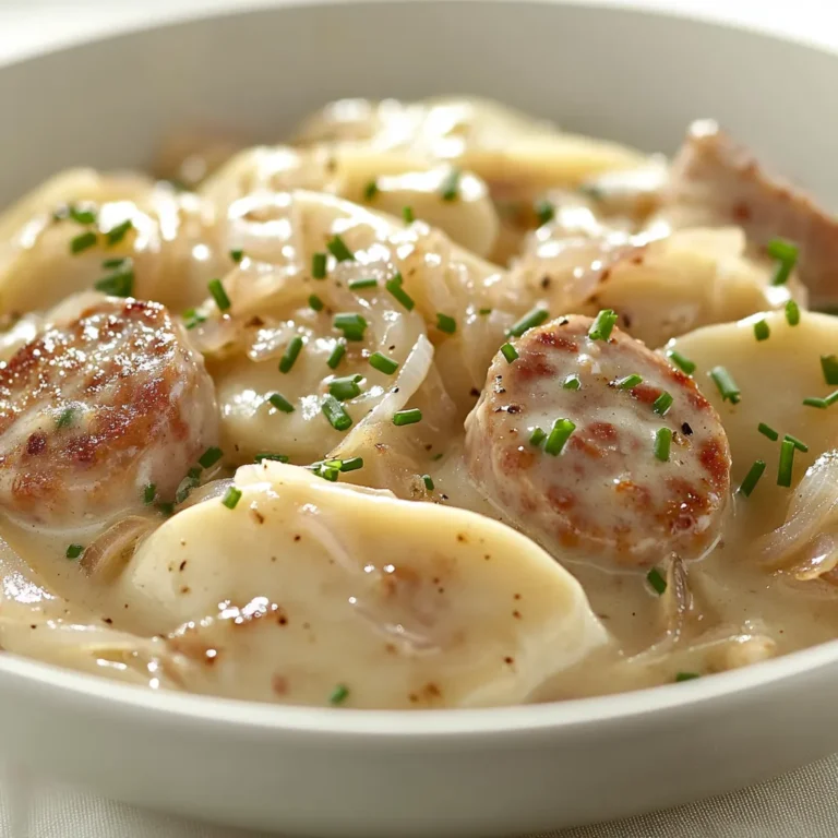 Creamy One-Pan Pierogi with Turkey Sausage Delight is a wonderfully comforting dish that makes for an ideal meal after a long day. This fantastic recipe marries the richness of heavy cream with the savory flavors of turkey sausage, creating a dish that envelops your taste buds in warmth and satisfaction. The pierogi, filled with potato and cheese, add a delightful chewiness and heartiness to the dish, making it perfect for cozy family dinners or casual gatherings.