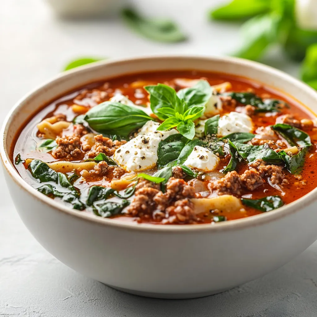 The Hearty Gluten-Free Lasagna Soup Extravaganza reimagines the classic Italian dish into a comforting and satisfying soup that's perfect for those chilly evenings when you crave something warm and filling. This delightful recipe transforms the traditional layered lasagna into a hearty bowl of soup, where each spoonful is packed with rich flavors and textures that echo the essence of the classic dish. Perfect for cozy family dinners or casual gatherings with friends, this soup is ideal for anyone following a gluten-free diet without compromising on taste.