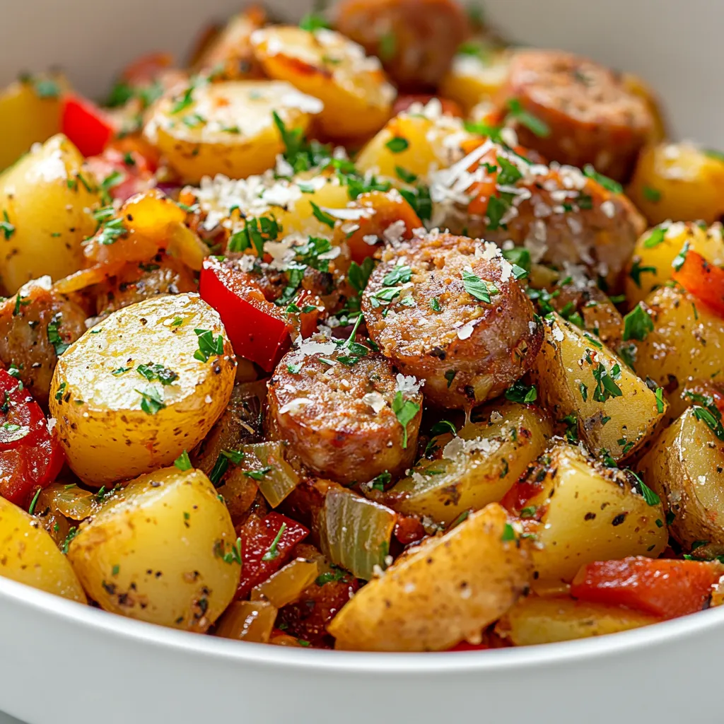The Savory Sausage and Potato Skillet Delight is a comforting, hearty dish that's perfect for any time of the week. Combining the bold flavors of Italian sausage with tender, golden potatoes and vibrant vegetables, this recipe is not only delicious but also incredibly easy to prepare. The amalgamation of flavors from the sausage, potatoes, and aromatic spices creates a dish that warms the soul and satisfies the appetite, making it an ideal choice for family dinners, casual gatherings, or a quick weeknight meal.
