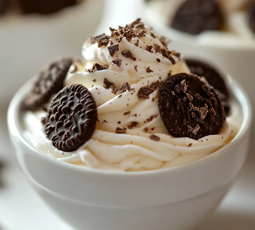 The allure of Cookies & Cream Mousse lies in its perfect balance of creaminess and crunchy texture. This delectable dessert is a crowd-pleaser that brings a hint of nostalgia with its rich flavors reminiscent of childhood treats. The chocolate sandwich cookies lend a delightful crunch that contrasts beautifully with the smooth, velvety mousse, making every bite a delightful experience. The creamy mousse, alongside the subtle sweetness and a hint of vanilla, creates a dessert that is not only satisfying but also indulgent.