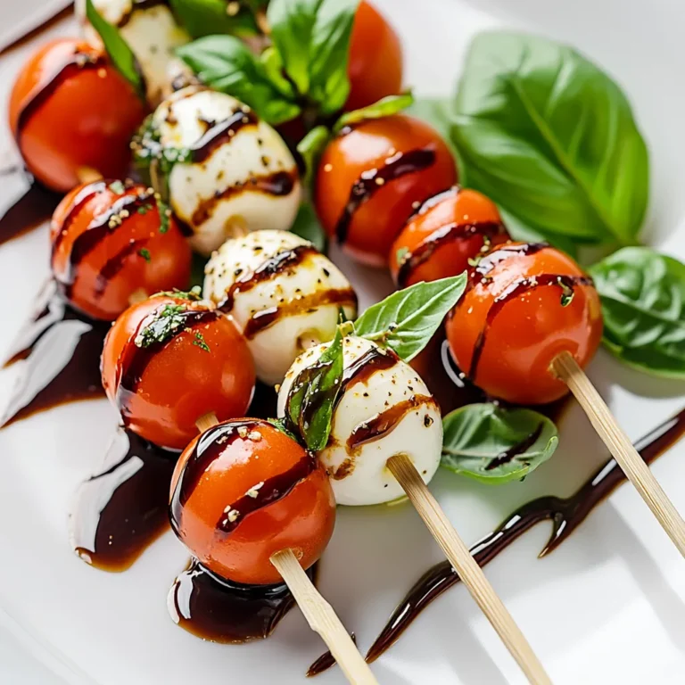 Mini Caprese Skewers with Balsamic Glaze are an exquisite blend of flavors, perfect for any social gathering. Combining the freshness of cherry tomatoes, the creaminess of fresh mozzarella, and the aromatic essence of basil, this dish offers a delightful bite-sized experience. The skewers are not only visually appealing but also come together quickly in just 15 minutes, making them an ideal choice for both casual get-togethers and elegant events.