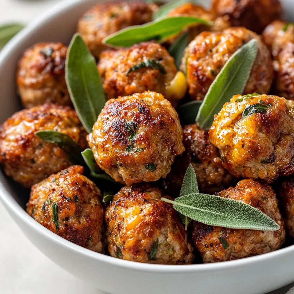 The fusion of savory and sweet flavors in Pork, Apple, and Sage Meatballs Delight brings a unique twist to traditional meatball recipes. This dish combines the richness of ground pork with the freshness of apple and the aromatic punch of sage, creating a delightful meal perfect for any occasion. The natural sweetness of the apple balances the savory notes from the pork and cheese, while the fresh sage contributes a fragrant herbal essence that elevates the overall flavor profile. The addition of panko breadcrumbs gives the meatballs an irresistible crunch, adding texture to each bite. The hint of cinnamon, although optional, warms the palate and enhances the depth of the dish. These meatballs are not only delicious but versatile, making them suitable for a cozy weeknight dinner or a festive gathering.