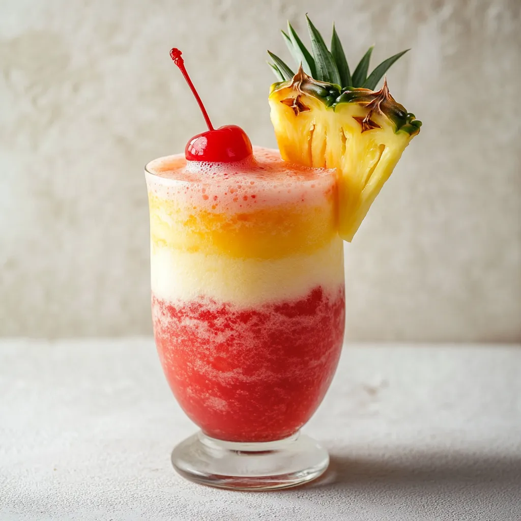 Explore the refreshing world of tropical beverages with the Tropical Paradise Lava Flow. This non-alcoholic drink captures the essence of a sunny beach getaway, presenting beautiful layers reminiscent of flowing lava. Imagine savoring a vibrant mix of flavors that transports you to a tropical paradise, each sip bringing you closer to sun-soaked beaches and gentle ocean breezes. The combination of fresh pineapple, smooth coconut cream, and sweet strawberry puree creates a delightful taste sensation that is perfect for gatherings or as a solo indulgence.