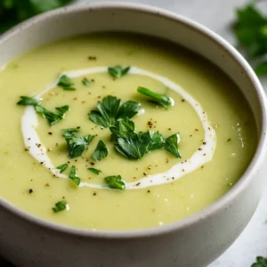 The Velvety Asparagus Delight Soup is a luxurious addition to your recipe repertoire, presenting an exquisite balance between rich flavors and nutritious ingredients. This American soup is not only simple to make but also elevates the natural taste of fresh asparagus, making it a perfect choice for both casual dinners and elegant gatherings. The delightful blend of fresh asparagus, aromatic garlic, and sweet onions creates a symphony of flavors that dances on your palate, giving you a truly comforting dining experience.