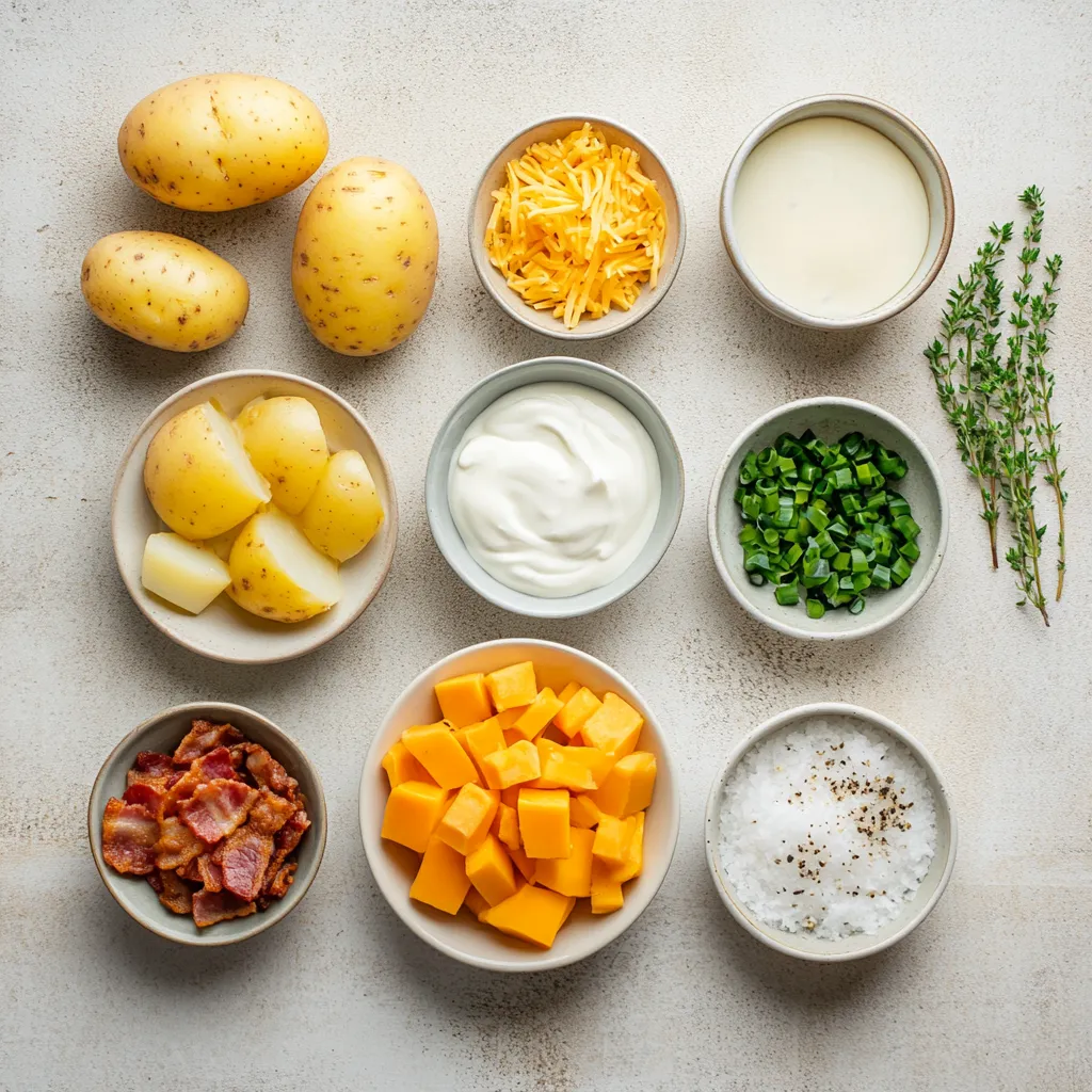 The creamy rustic potato soup is a comforting dish that exemplifies the warmth and heartiness often associated with classic American cuisine. Known for its rich flavors and velvety texture, this soup serves as a perfect meal on chilly days or as a satisfying starter for gatherings. It beautifully combines the earthy taste of potatoes with the richness of cream and cheese, creating a delightful experience for your palate.