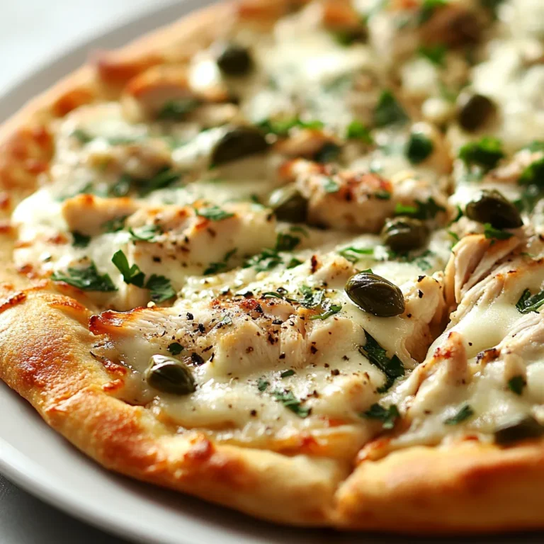 This Lemon-Caper Chicken Piccata Pizza is a delightful fusion dish that brings together the classic flavors of Chicken Piccata and the beloved convenience of pizza. It combines tender shredded chicken, bright lemon juice, and briny capers, creating a flavor profile that is both refreshing and savory. If you're looking for a creative way to enjoy a weeknight dinner, this pizza provides an exciting alternative to traditional toppings while still providing comfort and satisfaction.