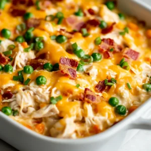 The One-Pot Thanksgiving Baked Crack Chicken Casserole is a culinary delight that seamlessly combines rich flavors and comforting textures. This dish features cooked shredded chicken, creamy cheese, and crispy bacon—ingredients that evoke warmth and hominess, making it a perfect centerpiece for festive gatherings or a cozy family dinner. Served hot from the oven, this casserole is not only indulgent but also effortlessly prepared, allowing you to enjoy more time with your guests rather than spending hours slaving away in the kitchen.