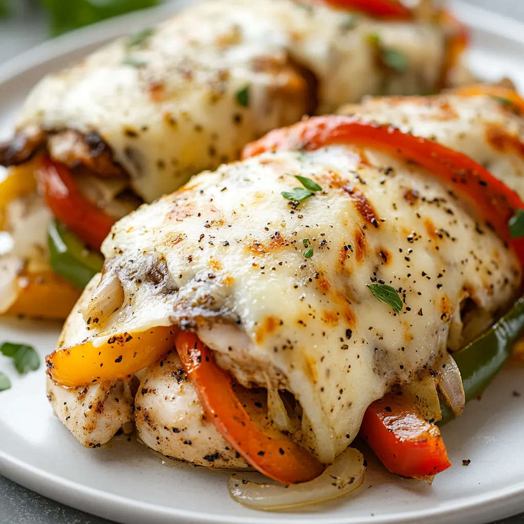 Philly Cheesesteak Stuffed Chicken Breasts bring together the beloved flavors of a classic cheesesteak in a satisfying and hearty chicken dish. This recipe blends tender chicken with juicy ribeye steak, sautéed vegetables, and melted provolone cheese for a mouthwatering experience. Perfect for a cozy dinner, this dish is easy to prepare and delights with its savory profile. Imagine biting into a juicy chicken breast filled with a decadent mixture of flavorful steak, vibrant peppers, and gooey cheese — it's comfort food at its finest.