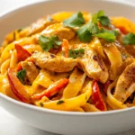 This Zesty Chicken Fajita Pasta Delight combines the authentic flavors of Tex-Mex cuisine with the comforting essence of pasta. A dish that’s easy to prepare, it is perfect for weeknight dinners or gatherings. With its vibrant colors and delicious mix of spices, this recipe is sure to be a hit at any table. The harmonious blend of chicken, fresh vegetables, and rich, creamy sauce makes it a delightful option that can satisfy both lovers of pasta and fans of Tex-Mex flavors alike.