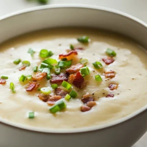 The creamy rustic potato soup is a comforting dish that exemplifies the warmth and heartiness often associated with classic American cuisine. Known for its rich flavors and velvety texture, this soup serves as a perfect meal on chilly days or as a satisfying starter for gatherings. It beautifully combines the earthy taste of potatoes with the richness of cream and cheese, creating a delightful experience for your palate.