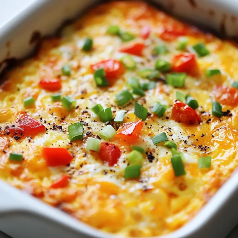 The Breakfast Bliss Egg Casserole is a hearty and flavor-packed dish that is perfect for mornings when you want something satisfying and easy to prepare. With a delightful combination of eggs, whole milk, sharp cheddar cheese, and colorful vegetables, this casserole offers not just nourishment but a vibrant presentation that can brighten any breakfast table. Whether you’re hosting a family brunch, feeding a crowd, or simply meal prepping for the week, this dish's simplicity and versatility make it a great choice.