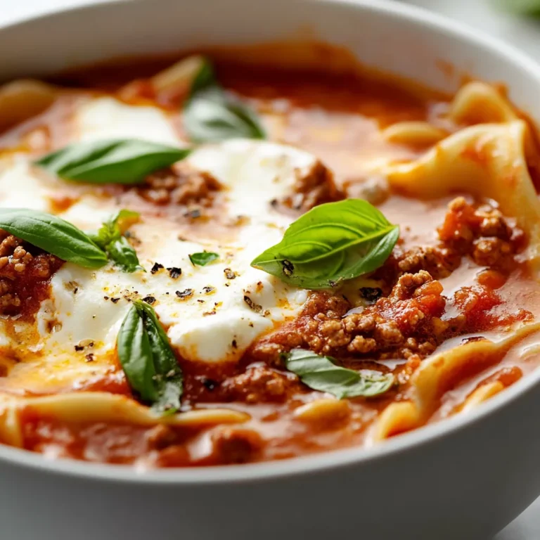 Savory Lasagna Soup combines all the beloved flavors of traditional lasagna into a warm and comforting bowl of soup. Imagine digging into a steaming bowl filled with robust ground beef, tangy tomatoes, rich cheese, and tender lasagna noodles, all simmered together to create a delightful blend of flavors. This dish not only captures the heart of Italian cuisine but also brings a sense of comfort and homeliness, making it the perfect meal to share with family or friends.