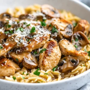 Orzo Chicken Delight with Mushroom Medley is a delectable Italian dish that combines tender chicken breast and earthy mushrooms with the comforting texture of orzo pasta. The result is a wonderfully balanced meal that encapsulates rich flavors, making it a favorite for families and entertaining guests alike. With its sumptuous essence and delightful combination of textures, this dish serves as the perfect comfort food to enjoy on a cozy evening or for a lively gathering.