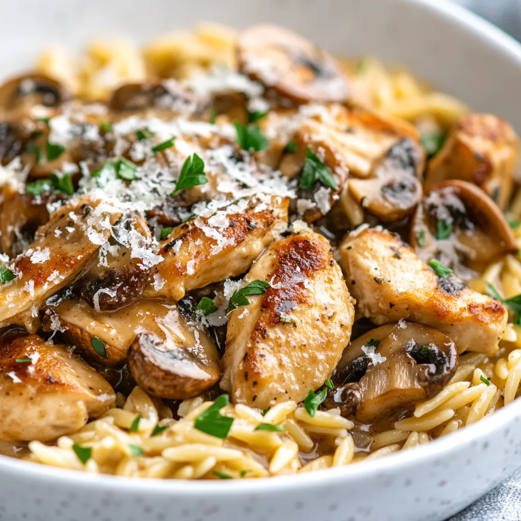 Orzo Chicken Delight with Mushroom Medley is a delectable Italian dish that combines tender chicken breast and earthy mushrooms with the comforting texture of orzo pasta. The result is a wonderfully balanced meal that encapsulates rich flavors, making it a favorite for families and entertaining guests alike. With its sumptuous essence and delightful combination of textures, this dish serves as the perfect comfort food to enjoy on a cozy evening or for a lively gathering.