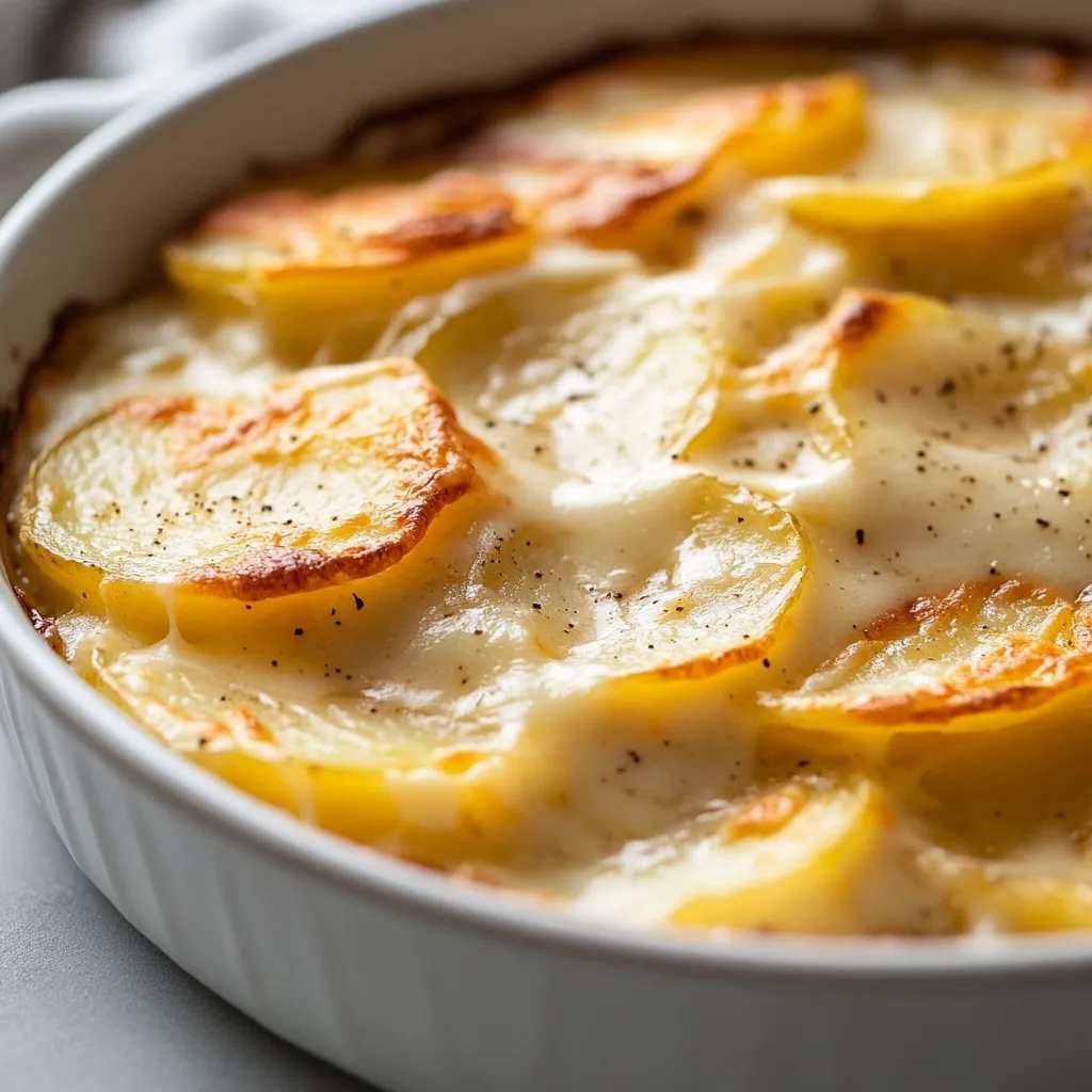 The ultimate comfort food, Cheesy Delight Scalloped Potatoes, is a classic American side dish that brings warmth and rich flavors to any meal. This dish features layers of creamy potatoes enveloped in a gooey cheese sauce, creating a satisfying combination that pairs wonderfully with a variety of entrees. The process of baking transforms simple ingredients into a decadent delight, perfect for gatherings or family dinners.