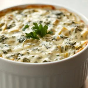 The Creamy Spinach and Artichoke Delight is a luscious, cheesy appetizer that brings together the rich flavors of cream cheese, artichokes, and spinach, making it a perfect party dip. This delightful combination creates a beautifully creamy texture that is satisfying and comforting. Whether you find yourself preparing for game day, enjoying a cozy movie night, or hosting a casual gathering with friends, this dip is sure to impress your guests and become a favorite in no time.