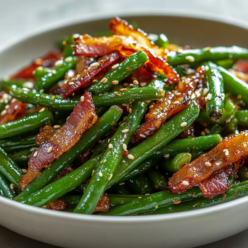 Crispy Bacon Green Beans is an irresistible side dish that combines the freshness of green beans with the savory crunch of bacon. The combination elevates the classic green beans, transforming them from a simple vegetable to a rich and delightful morsel that complements nearly any meal. Each bite delivers a unique experience, balancing the tenderness of the beans with the robust flavor of bacon, creating a dish that's both nutritious and indulgent.