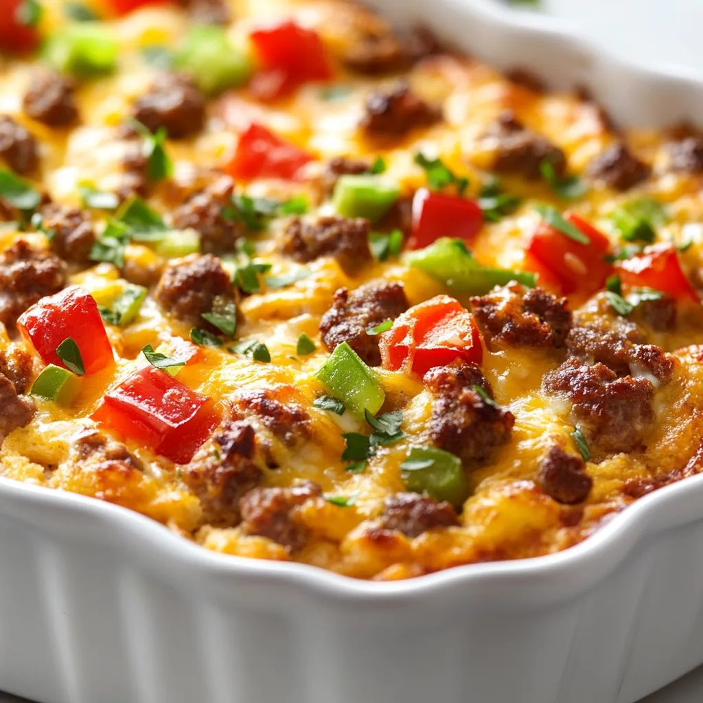 The Savory Bisquick Breakfast Bake is a delightful dish that merges the convenience of Bisquick with hearty ingredients, resulting in a comforting and satisfying meal. This breakfast casserole is more than just a dish; it embodies the essence of a wholesome morning feast. It features a balanced mix of protein from cooked sausage, melty sharp cheddar cheese, and a colorful assortment of bell peppers that elevate its flavors and nutrition. Whether you’re gearing up for a busy day ahead or hosting a brunch gathering with friends, this recipe is designed to simplify your meal prep while ensuring every bite is utterly delicious.