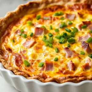 The Ultimate Ham and Cheese Quiche Delight is a quintessential breakfast dish that brings together the comforting flavors of cheese, ham, and egg in a perfectly baked pie crust. This classic American recipe is renowned for its ease of preparation while delivering exceptional taste, making it a beloved choice for many. Family brunches or casual breakfasts can be elevated with this delicious quiche, offering a satisfying meal that leaves everyone wanting more. Whether served warm or at room temperature, this dish is versatile enough for any occasion, making it a staple in kitchens across the country.